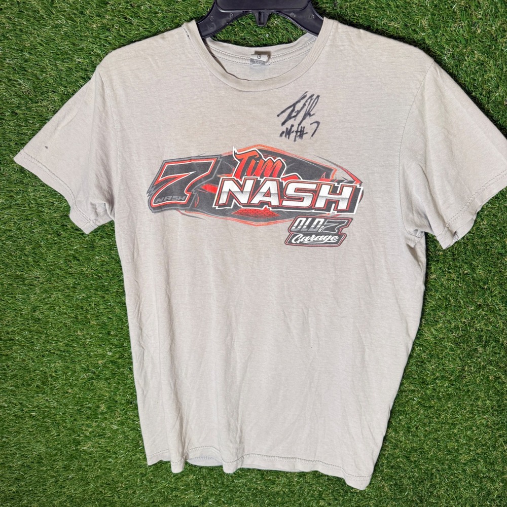 Tim Nash Racing #7 Autographed Dirt‎ Track T-Shirt Gray Size S Gildan Softstyle